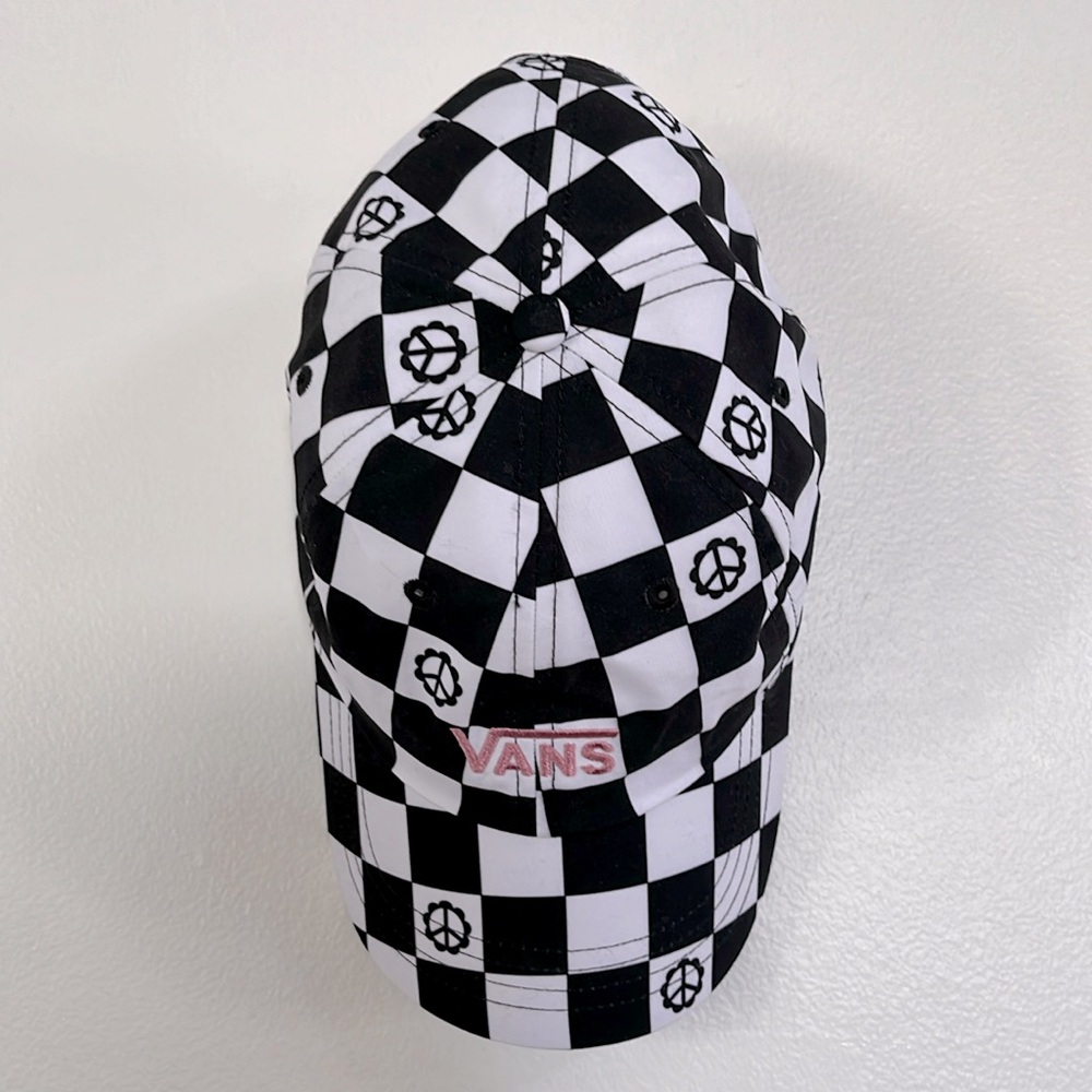 "New" Vans OS Womens Hat Cap Black White Checkered w/ Pink Embroidered Logo